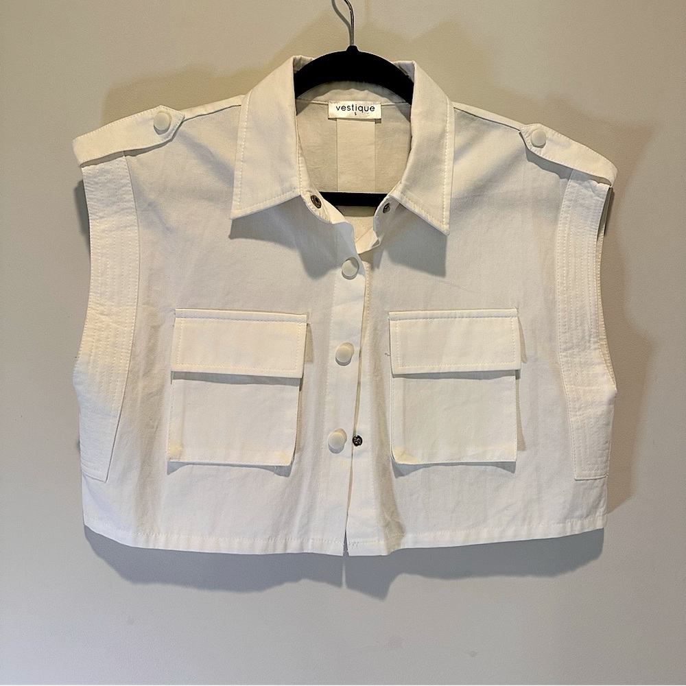 White Cropped Blouse with Pockets Size Small